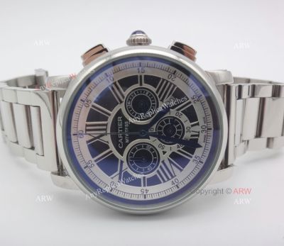 Copy Cartier Rotonde Black Chronograph Quartz Watch